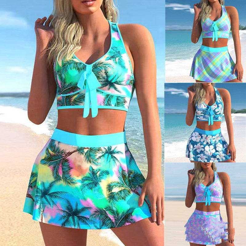 Conservative Large Print Split Swimsuit