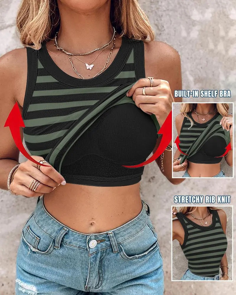 Slim Striped Tank Top with Build-in Bra
