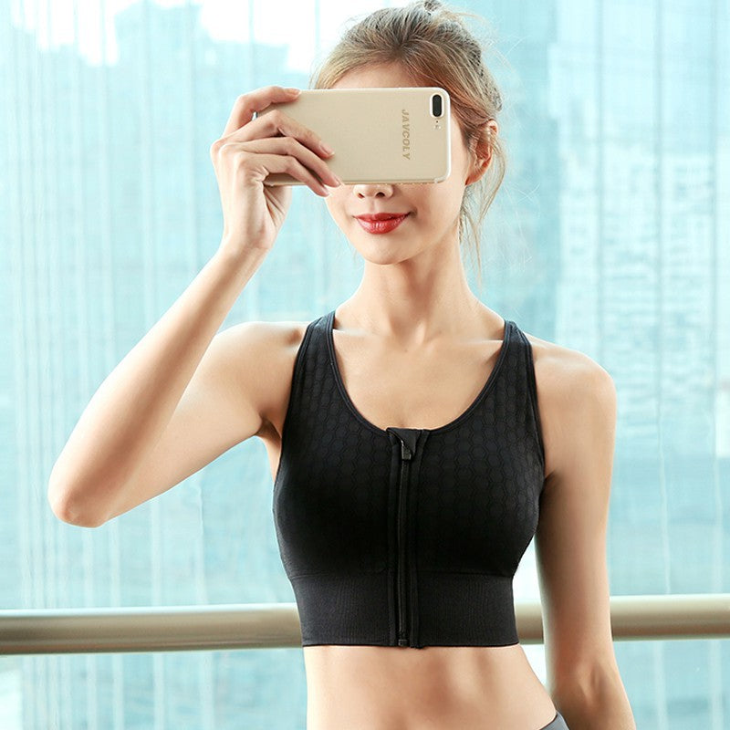 Zippered Sports Bra Shockproof Running Gym Vest