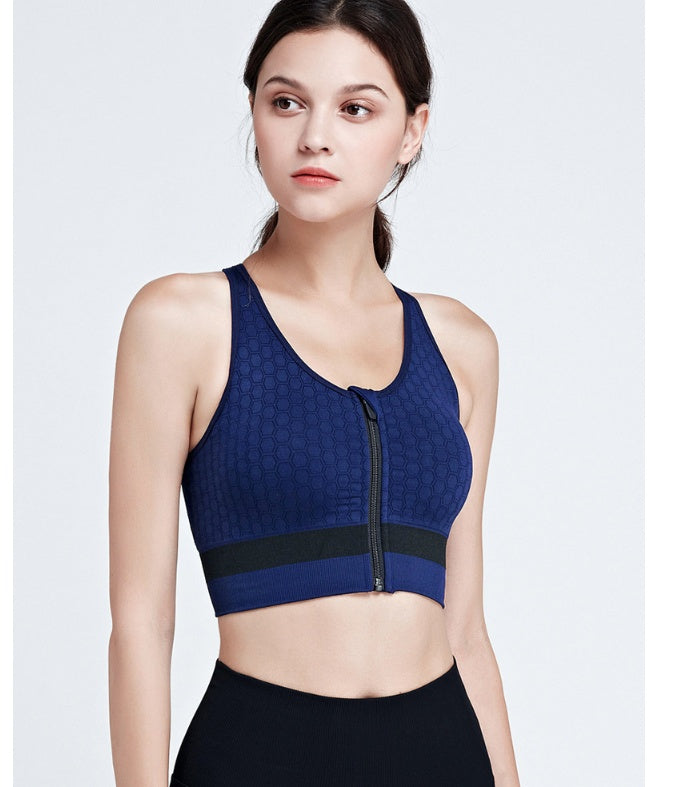 Zippered Sports Bra Shockproof Running Gym Vest