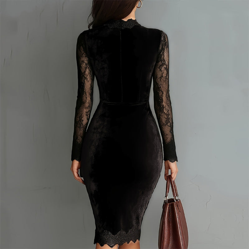 Lace Trim Long Sleeve Bodycon Dress