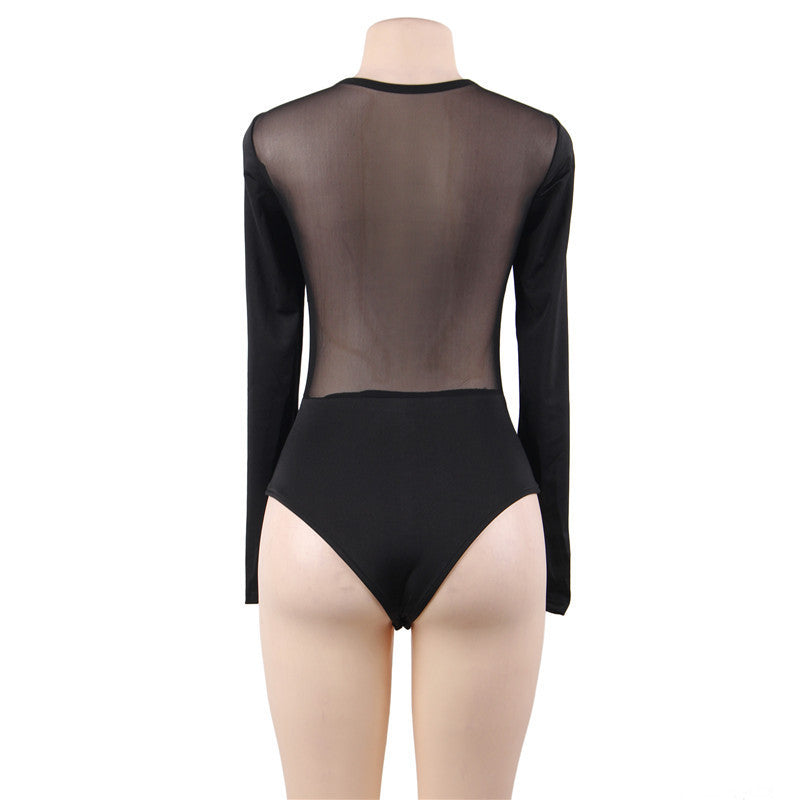 V-neck Long Sleeve Mesh Back Bodysuit in Lingerie