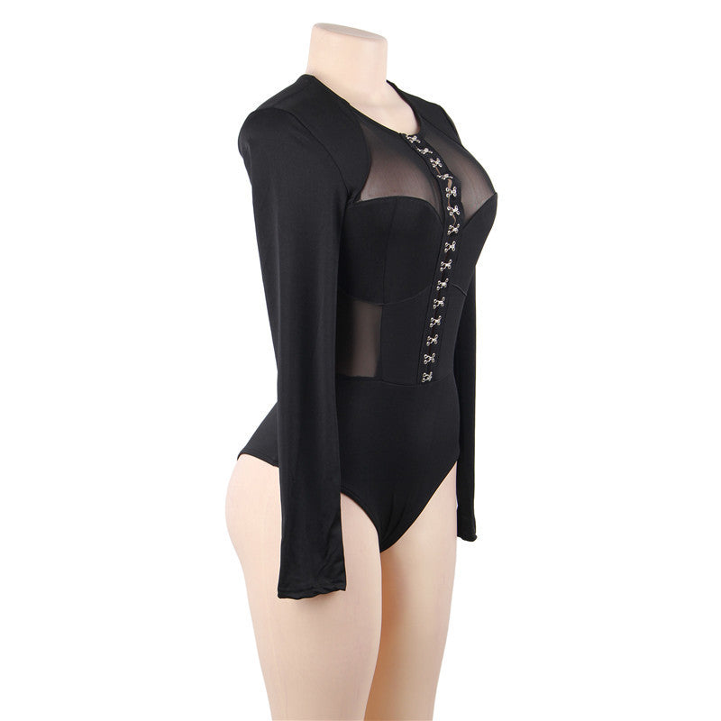 V-neck Long Sleeve Mesh Back Bodysuit in Lingerie