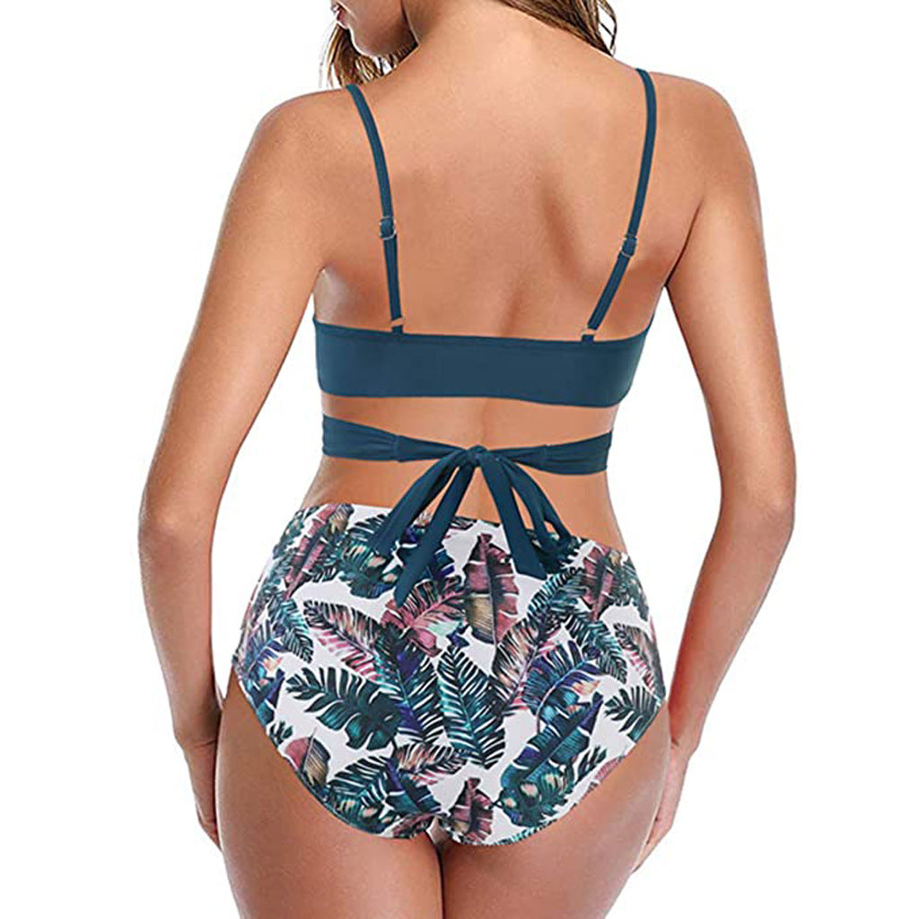 Soild Print Bikini Set Push Up Swimwear