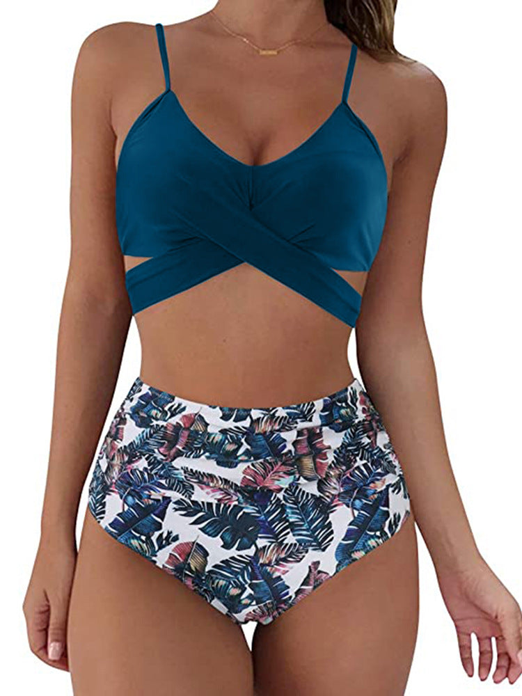 Soild Print Bikini Set Push Up Swimwear