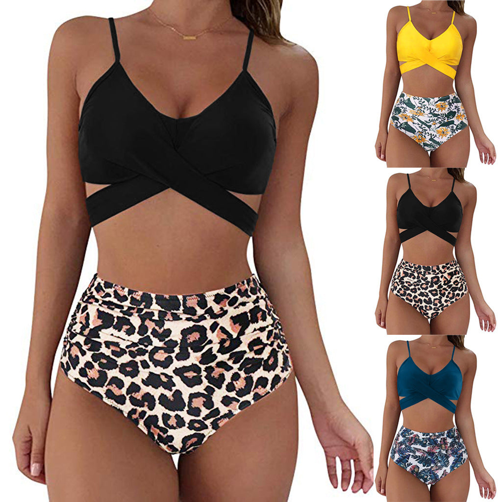Soild Print Bikini Set Push Up Swimwear