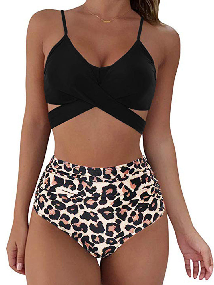 Soild Print Bikini Set Push Up Swimwear