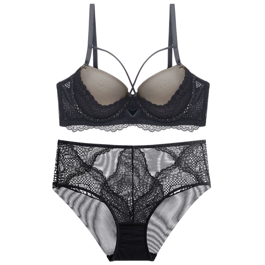 French Lace Spliced Hollow-out Lingerie Set