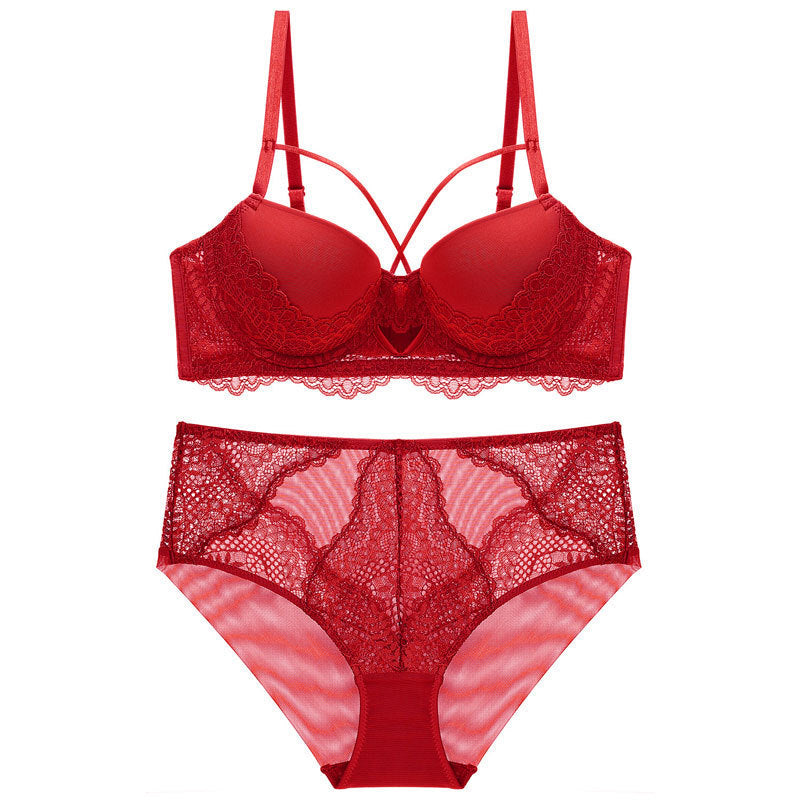French Lace Spliced Hollow-out Lingerie Set