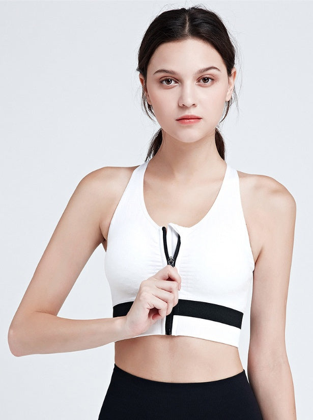 Zippered Sports Bra Shockproof Running Gym Vest