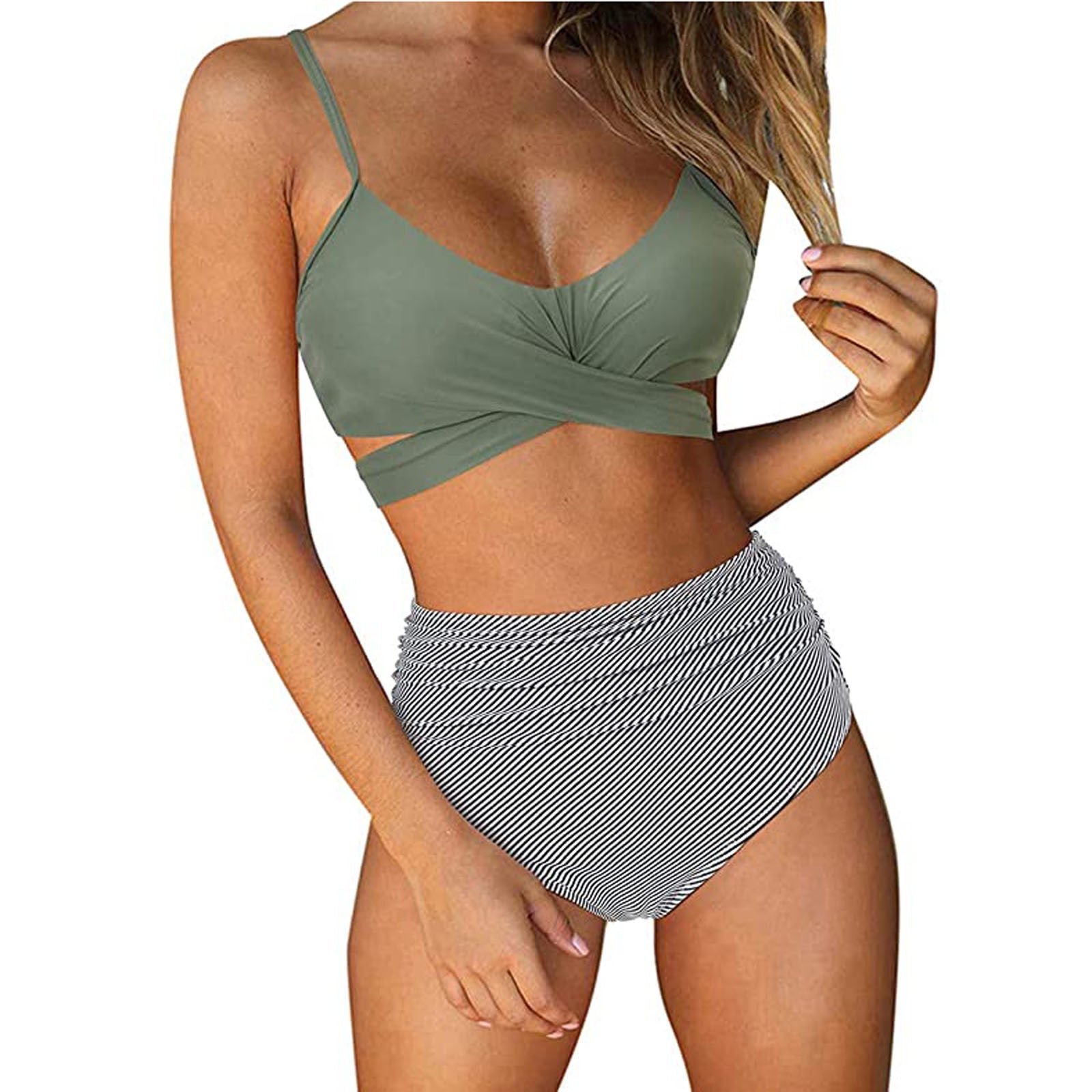 Soild Print Bikini Set Push Up Swimwear