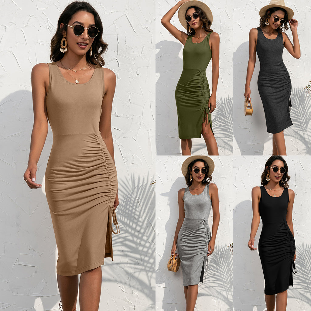 Solid Color Drawstring Pullover Shaper Dress