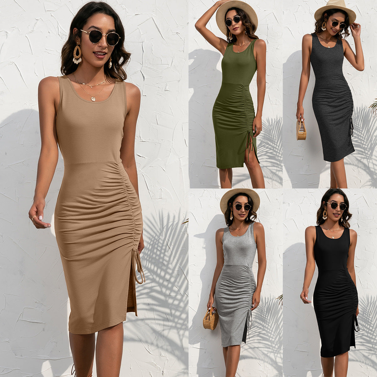 Solid Color Drawstring Pullover Shaper Dress