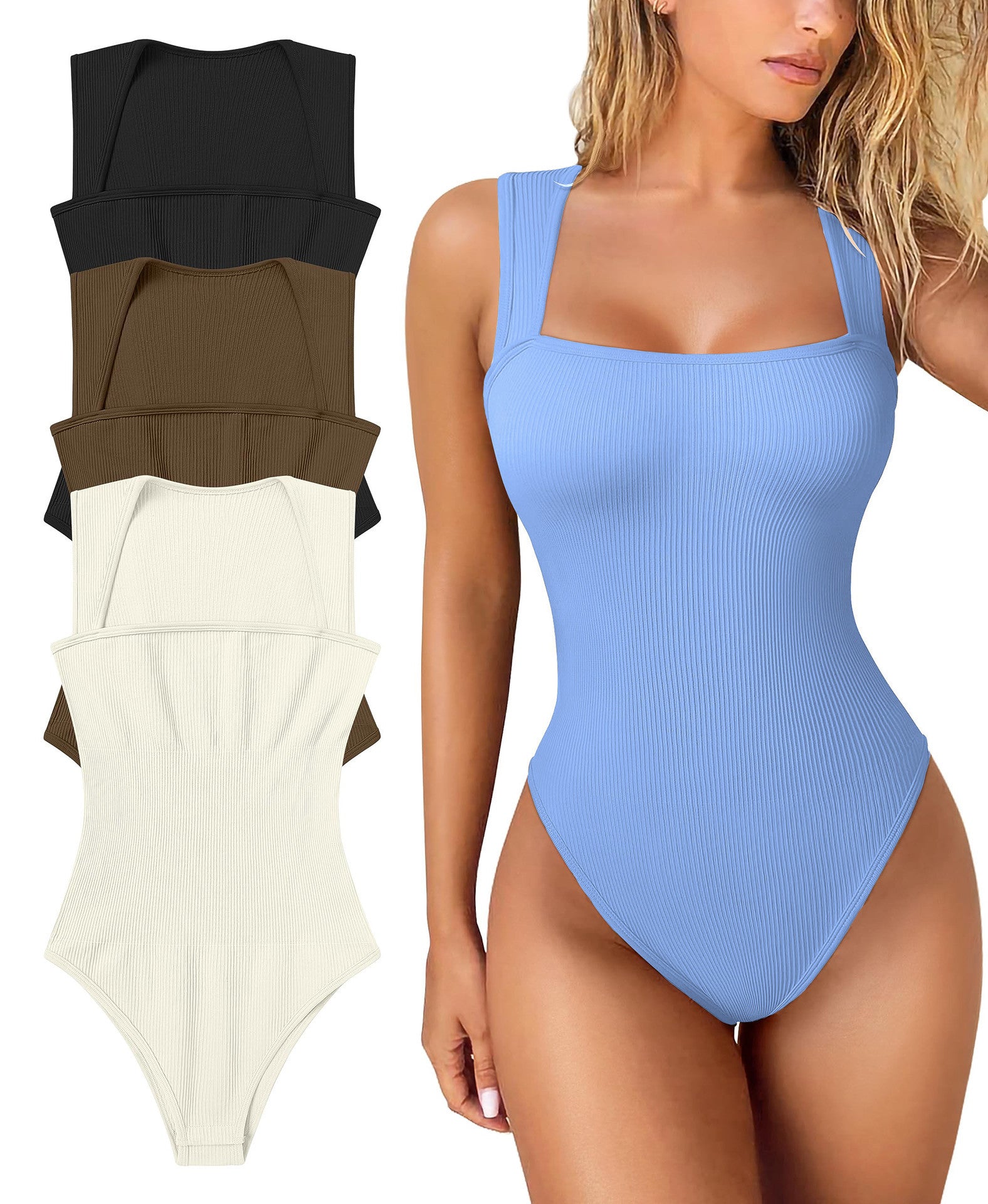 Square Neck Sleeveless Shapewear Jumpsuit 1 to 3pcs