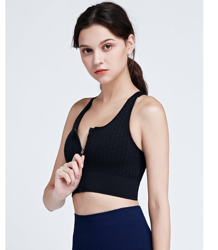 Zippered Sports Bra Shockproof Running Gym Vest