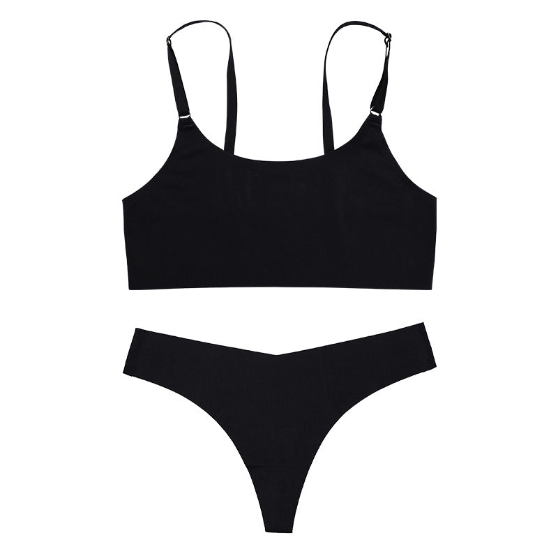 Ice Silk Wire Free Bra & Low Waist Thong Set
