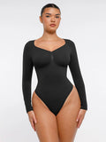 Seamless Long Sleeve Chest Support Thong Bodysuit