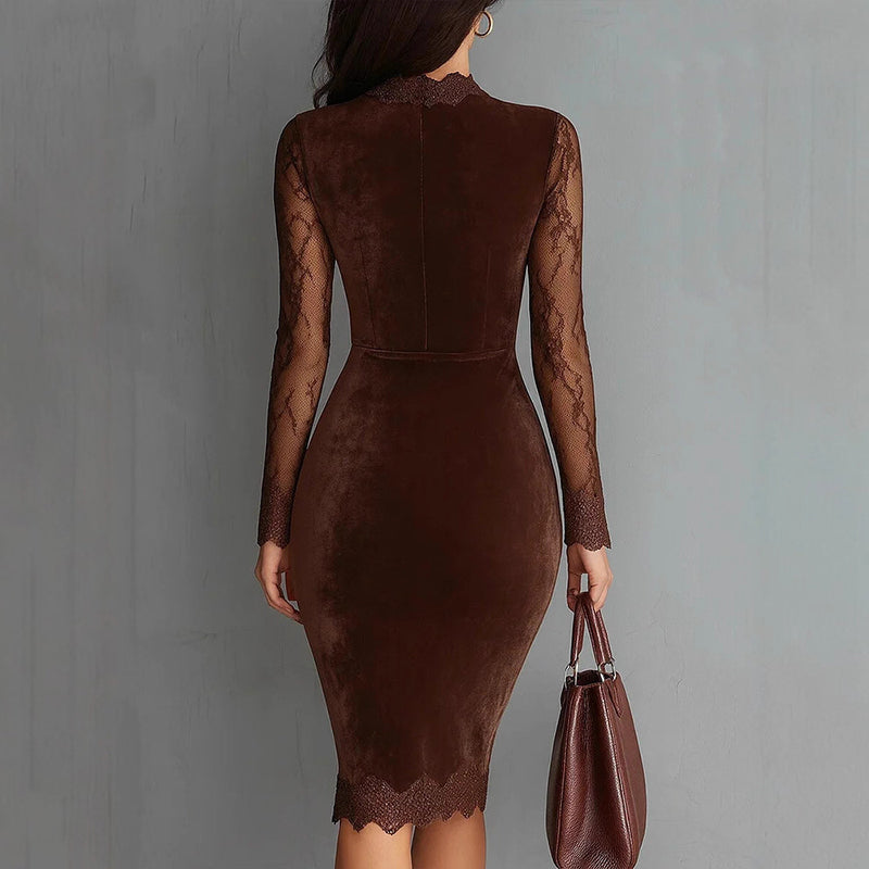 Lace Trim Long Sleeve Bodycon Dress