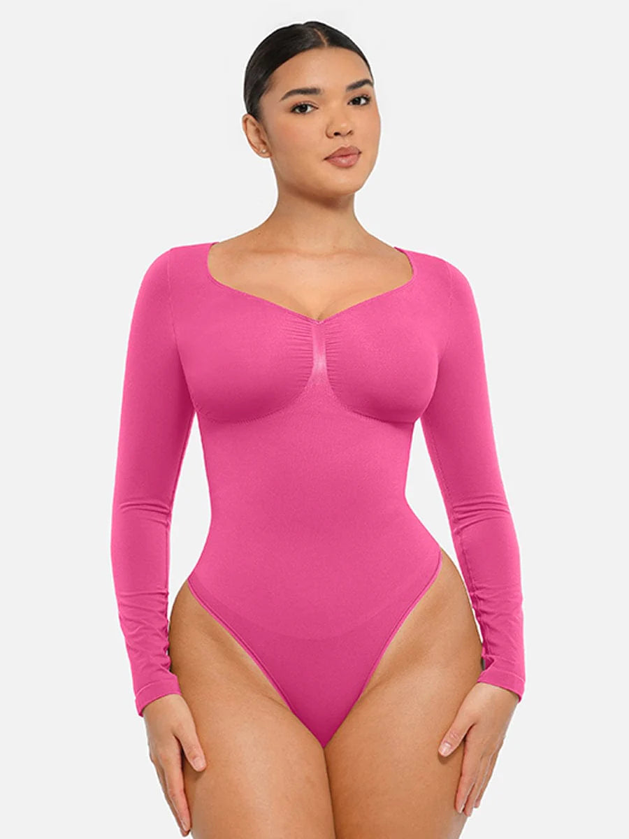 Seamless Long Sleeve Chest Support Thong Bodysuit