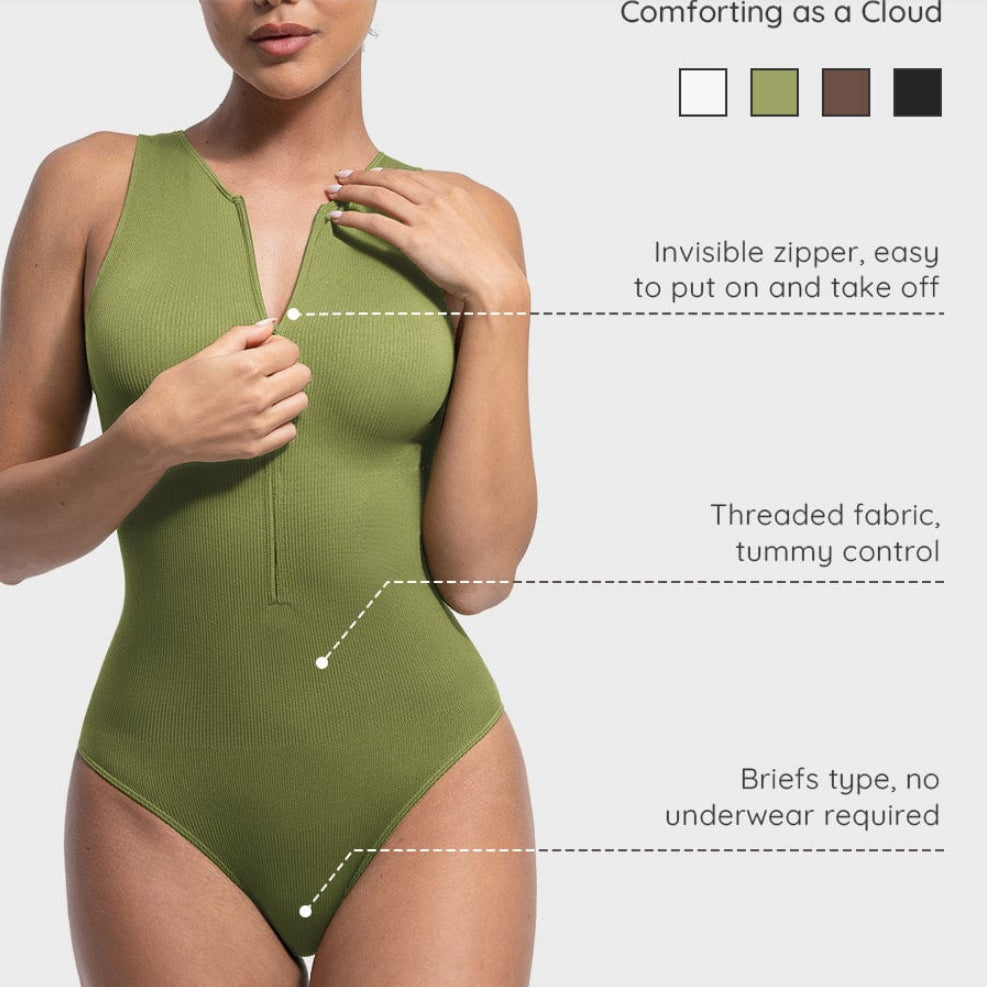 Crew-neck Zip-front Bodysuit