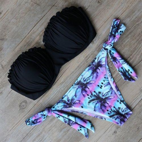 Solid Top Floral Bottom Set Bikini