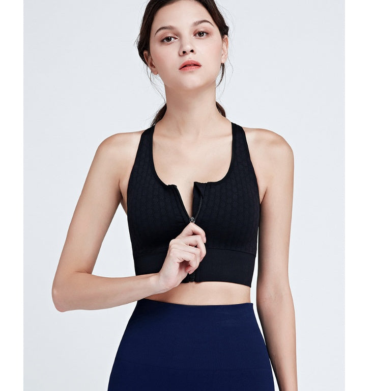 Zippered Sports Bra Shockproof Running Gym Vest