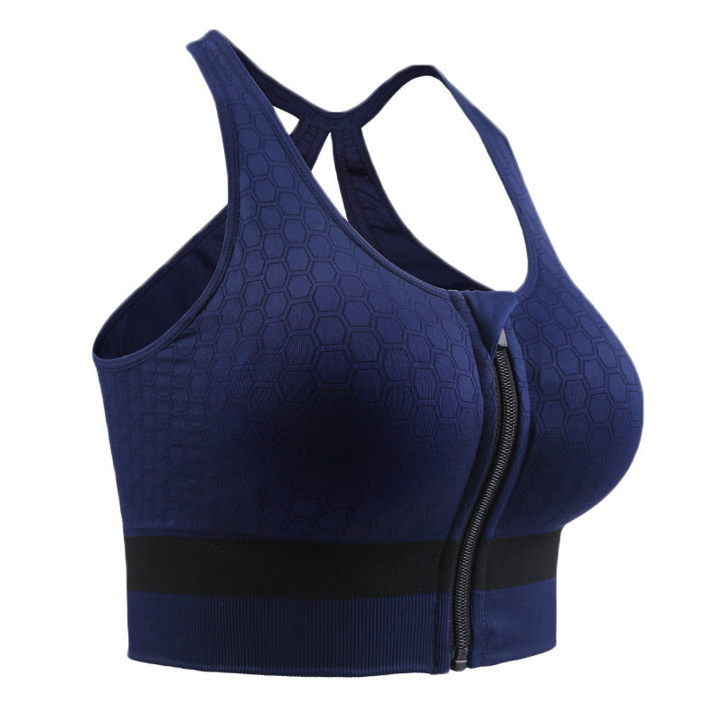 Zippered Sports Bra Shockproof Running Gym Vest