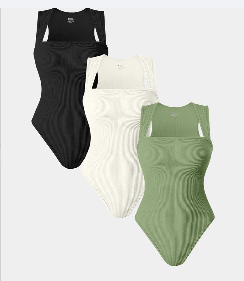 Square Neck Sleeveless Shapewear Jumpsuit 1 to 3pcs