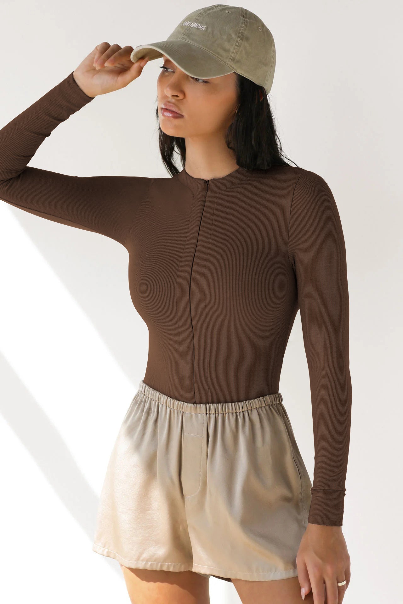 Knit Long Sleeve V-Neck Zipper Jumpsuit