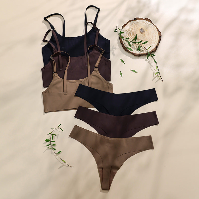 Ice Silk Wire Free Bra & Low Waist Thong Set