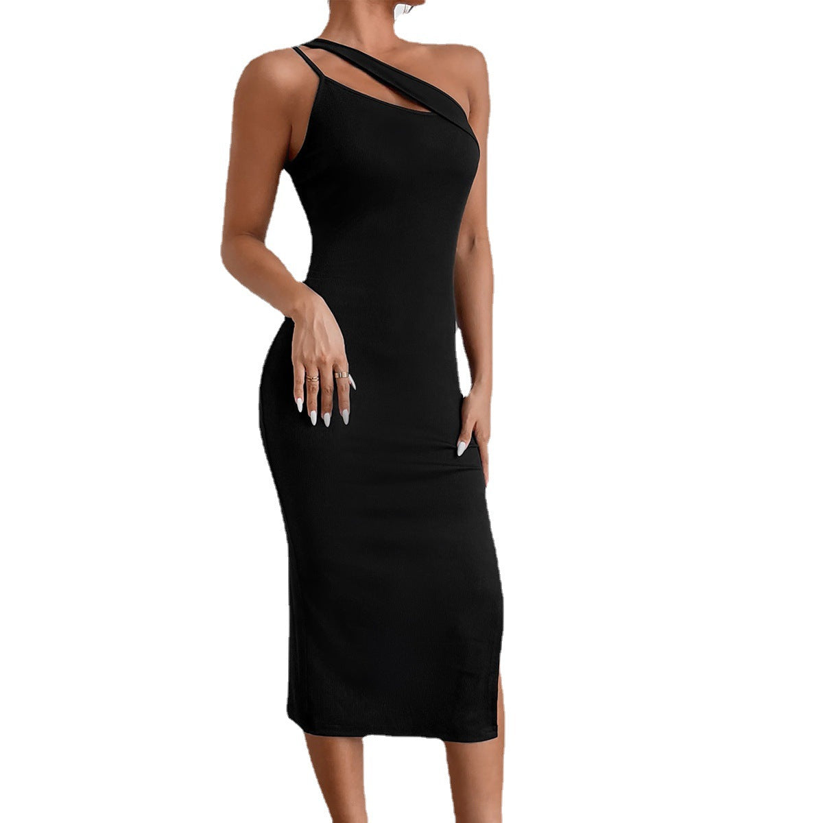 One-shoulder Slit Hip Slimming Open Back Dress
