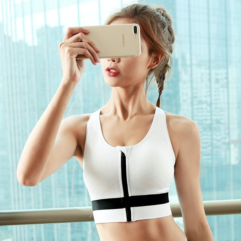 Zippered Sports Bra Shockproof Running Gym Vest