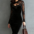 Lace Trim Long Sleeve Bodycon Dress