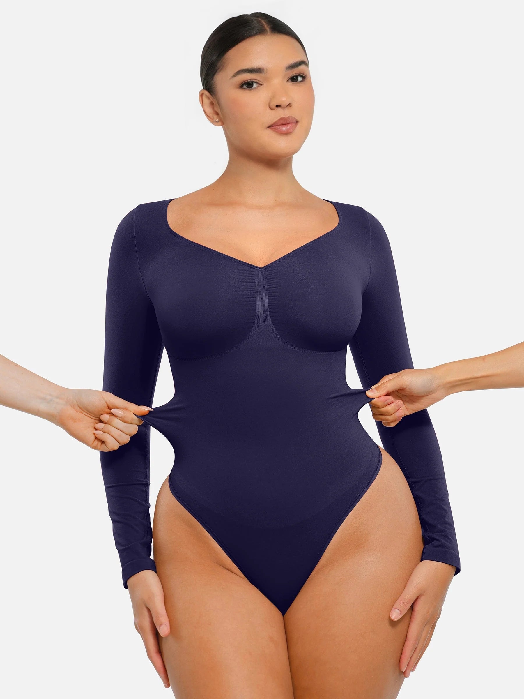 Seamless Long Sleeve Chest Support Thong Bodysuit