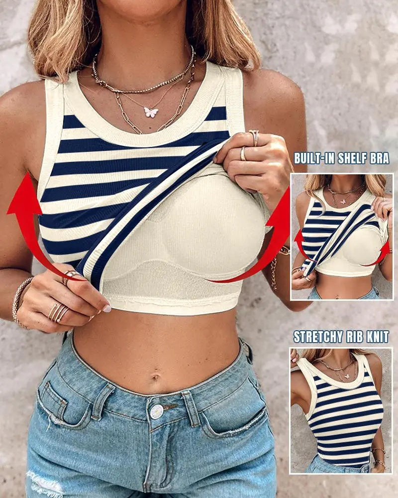 Slim Striped Tank Top with Build-in Bra