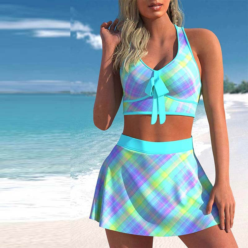 Conservative Large Print Split Swimsuit