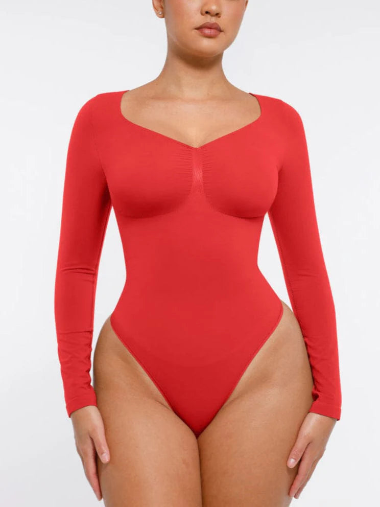 Seamless Long Sleeve Chest Support Thong Bodysuit