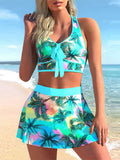 Conservative Large Print Split Swimsuit