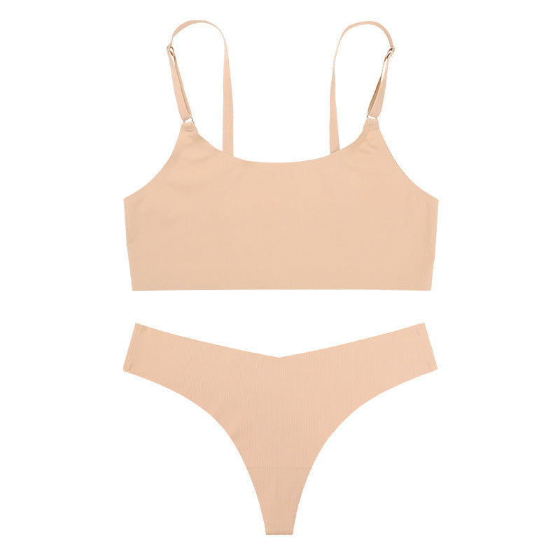 Ice Silk Wire Free Bra & Low Waist Thong Set