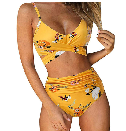 Soild Print Bikini Set Push Up Swimwear