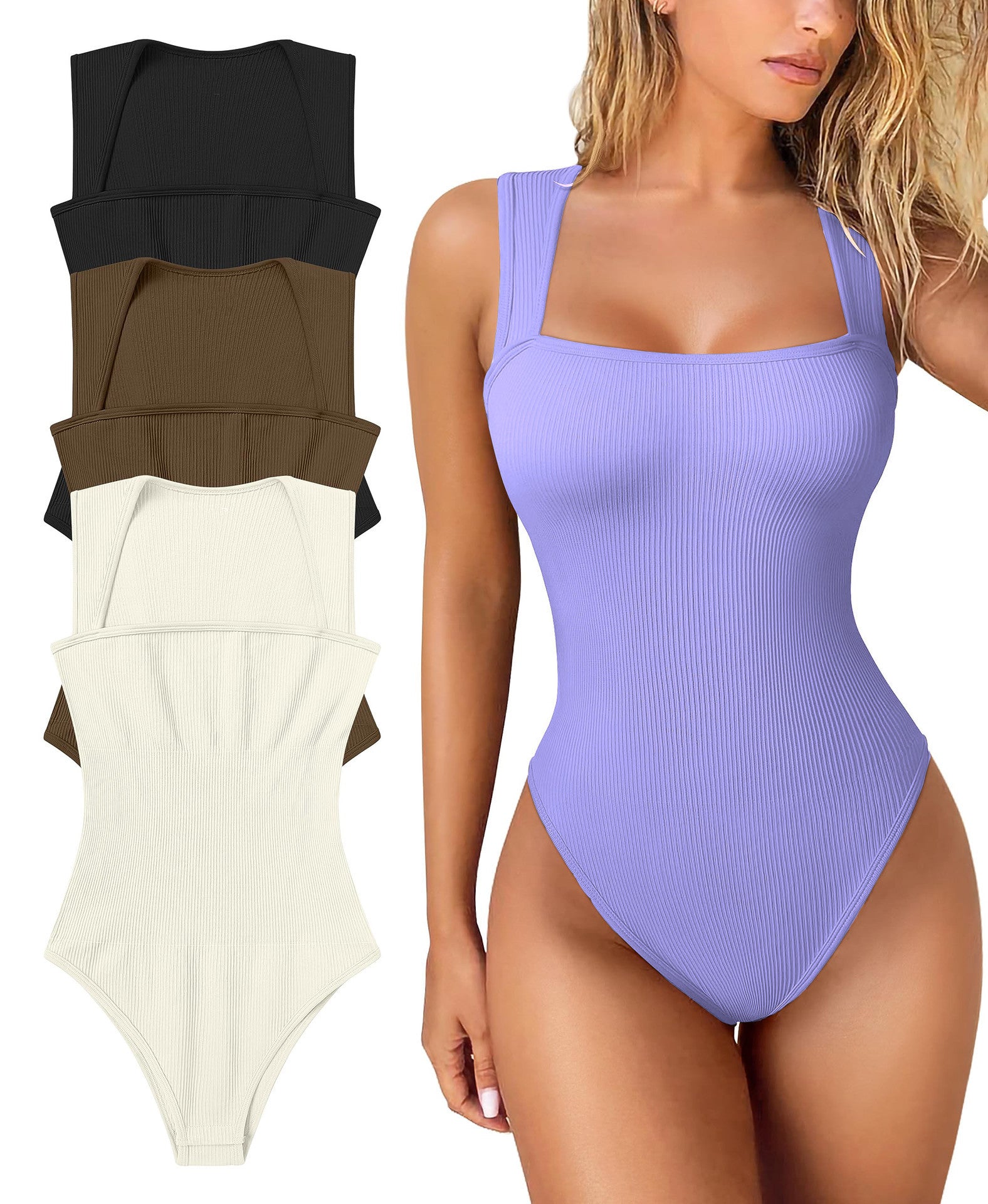 Square Neck Sleeveless Shapewear Jumpsuit 1 to 3pcs