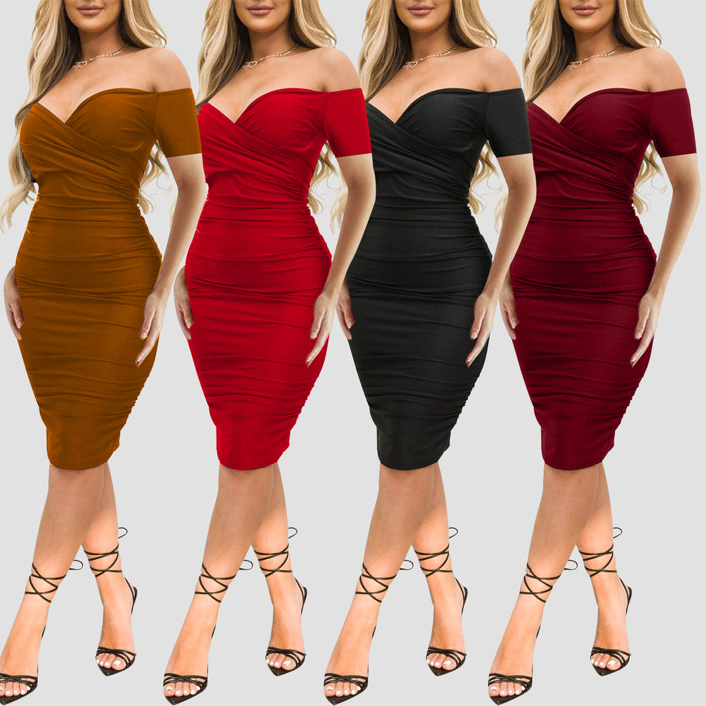 Off-shoulder Ruched Bodycon Dress