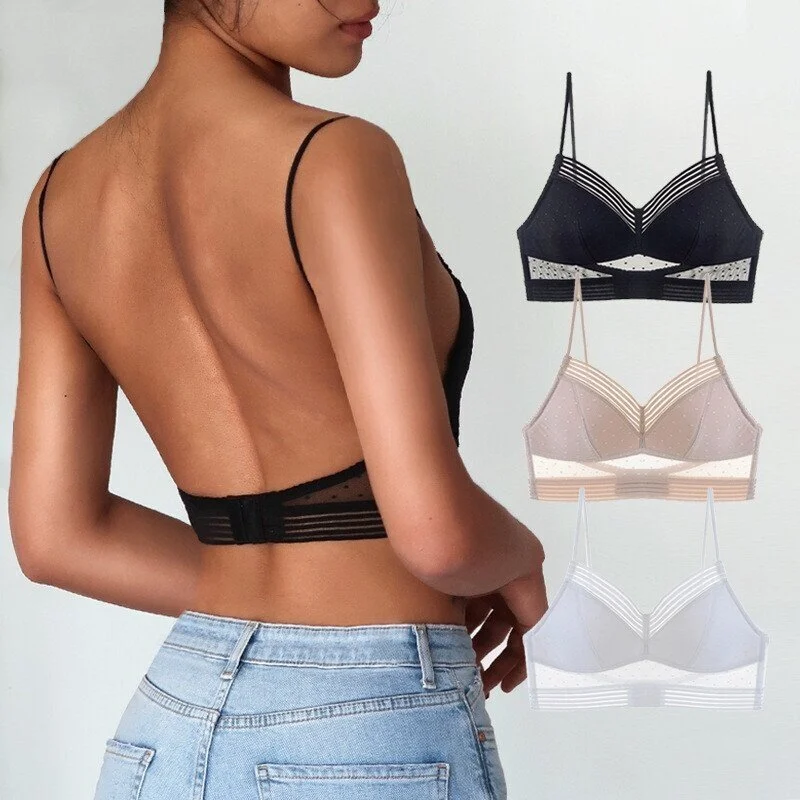 Wireles Bralette Low Back Thin Lace Push Up Bra 1-3PC