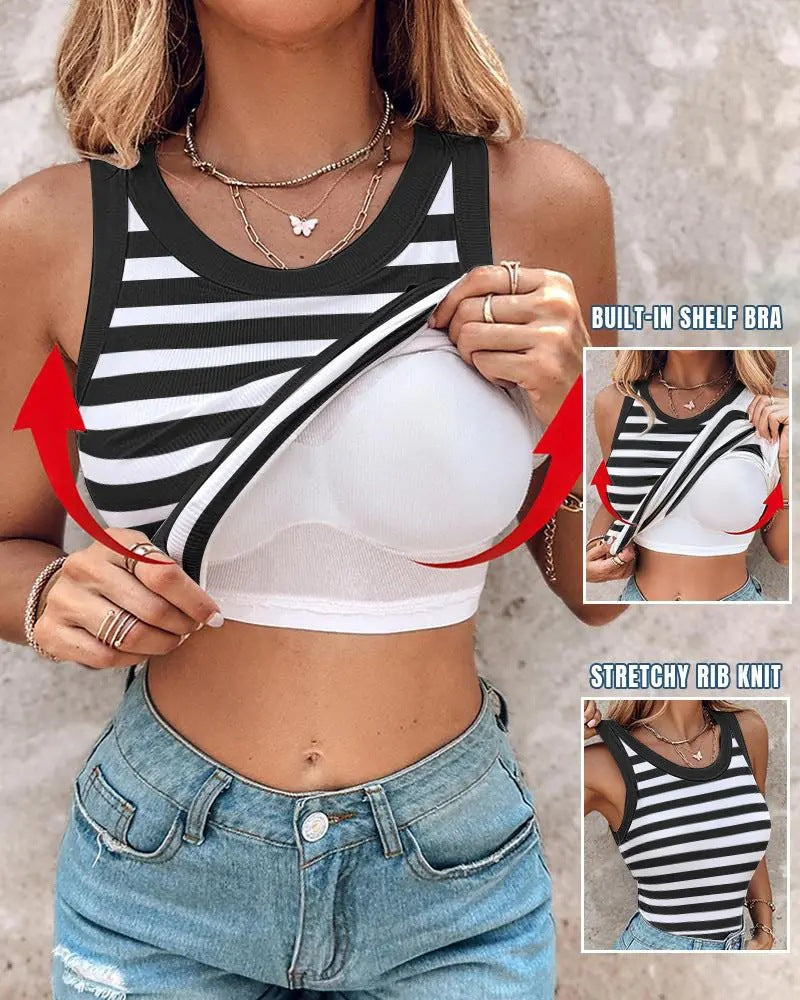 Slim Striped Tank Top with Build-in Bra