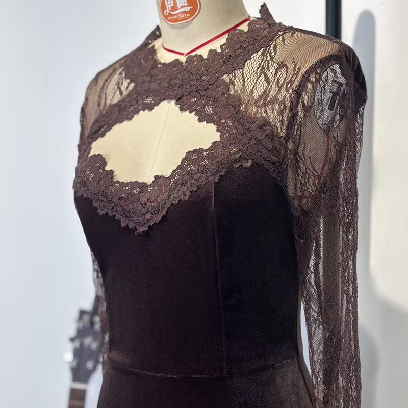 Lace Trim Long Sleeve Bodycon Dress