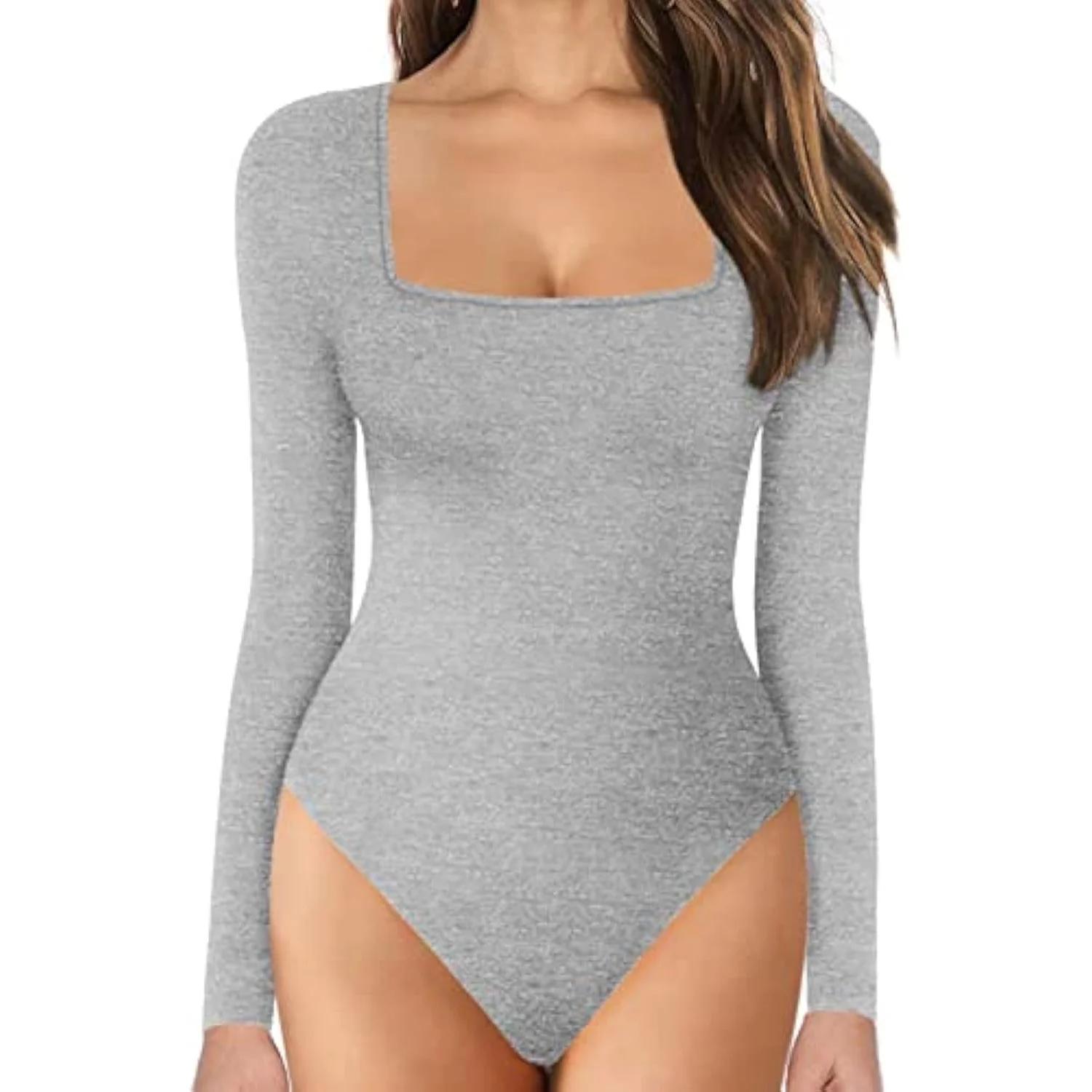 Long Sleeve Square Neck Tummy Shaper Bodysuit