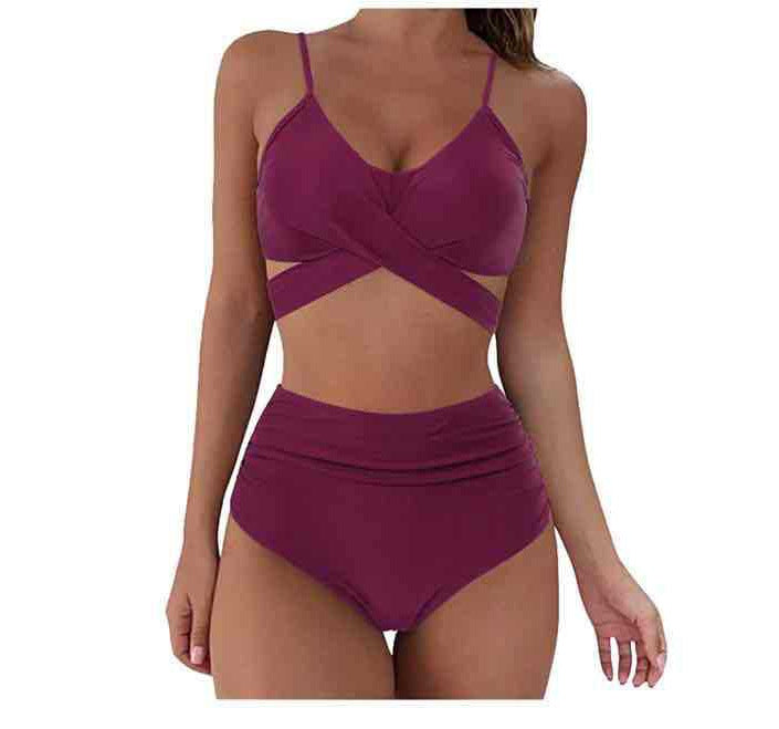 Soild Print Bikini Set Push Up Swimwear