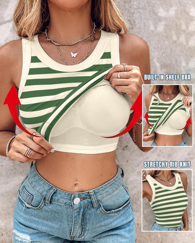 Slim Striped Tank Top with Build-in Bra